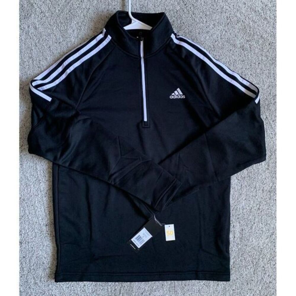 Adidas Golf Long Sleeved 1/4 Zip Jacket French Terry 3 Stripes Black Small NWT